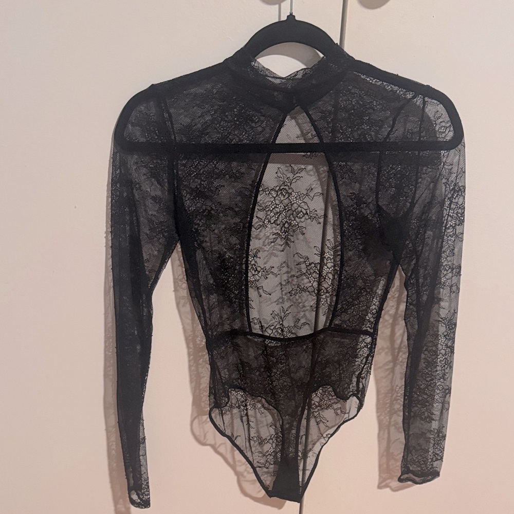 Dolls Kill Sheer Black Lace Bodysuit